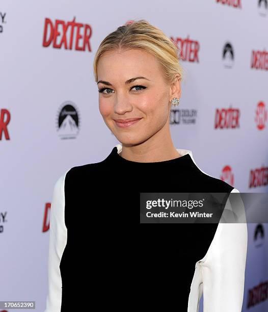 Actress Yvonne Strahovski arrives at the premiere screening of Showtime's "Dexter" Season 8 at Milk Studios on June 15, 2013 in Los Angeles,...