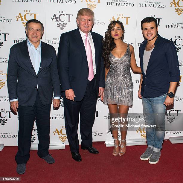 Aras Agalarov, Donald Trump, Miss Universe 2012 Olivia Culpo and musician Emin attend Emin USA launch of single 'Amor' party at The Act at The...