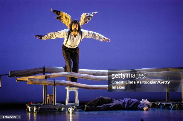 Russian-born American dancer and actor Mikhail Baryshnikov with Luis Perez perform in 'Forbidden Christmas or The Doctor and the Patient' at the...