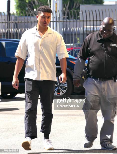 Brandon Armstrong is seen arriving at the 'Dancing With The Stars' rehearsalson October 4, 2023 in Los Angeles, California.