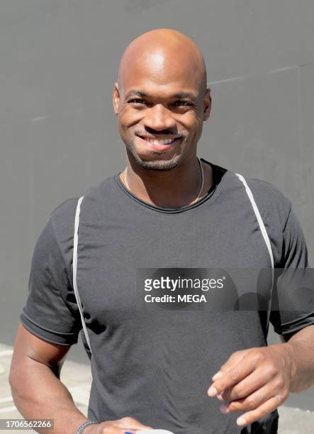 Adrian Peterson is seen arriving at the 'Dancing With The Stars' rehearsals on October 4, 2023 in Los Angeles, California.