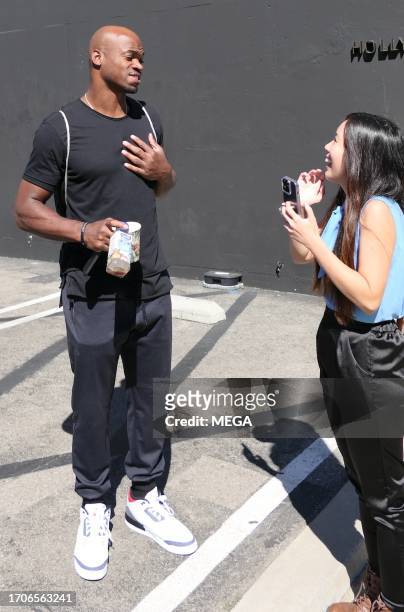 Adrian Peterson is seen arriving at the 'Dancing With The Stars' rehearsals on October 4, 2023 in Los Angeles, California.