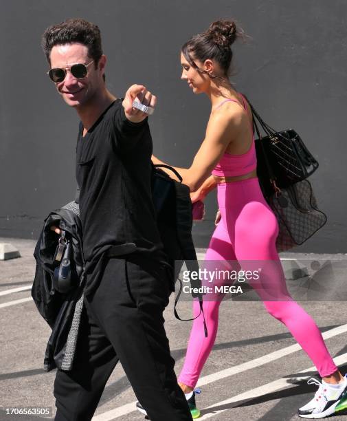Sasha Farber and Jenna Johnson are seen arriving at the 'Dancing With The Stars' rehearsals on October 4, 2023 in Los Angeles, California.