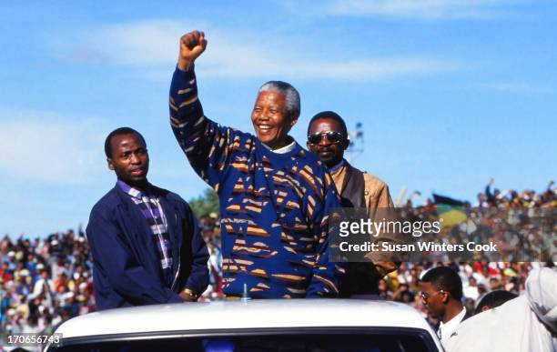 Nelson Mandela campaigns during the first democratic election, Cape Town, South Africa, 1995.