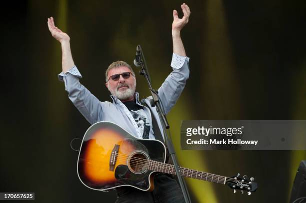 Steve Harley of Steve Harley and the Cockney Rebel's performs on stage on Day 4 of Isle Of Wight Festival 2013 at Seaclose Park on June 16, 2013 in...