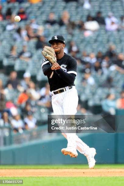 Tim Anderson of the Chicago White Sox throws the ball to first during the seventh inning in the game against the Arizona Diamondbacks at Guaranteed...