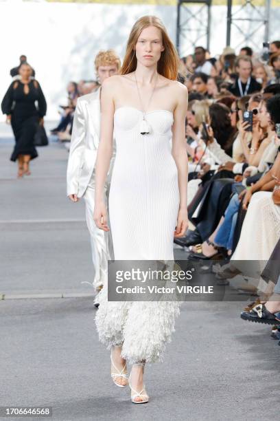 Model walks the runway during the Chloe Ready to Wear Spring/Summer 2024 fashion show as part of the Paris Fashion Week on September 28, 2023 in...