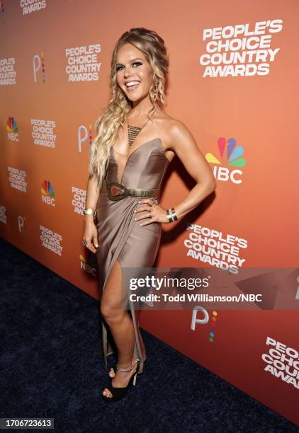 Pictured: Natalie Stovall arrives to the 2023 People's Choice Country Awards held at the Grand Ole Opry House on September 28, 2023 in Nashville,...