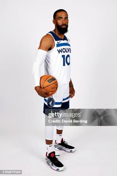 Mike Conley of the Minnesota Timberwolves poses for a portrait during media day at Target Center on September 28, 2023 in Minneapolis, Minnesota.