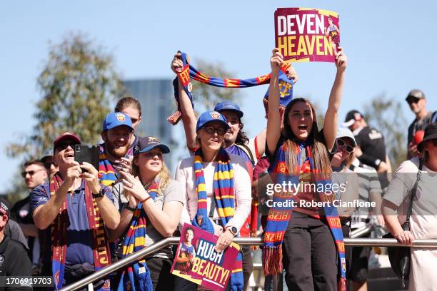 Brisbane Lions fans show their support during the 2023 AFL Grand Final Parade on September 29, 2023 in Melbourne, Australia.