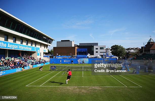General view of court 1 during the men's singles qualifying match between Michael Russell of USA and Ryan Harrison of USA during day two of the AEGON...