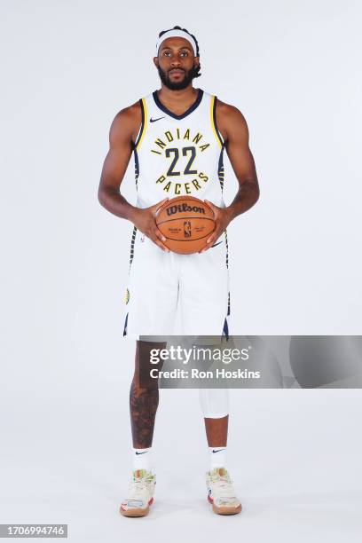 Isaiah Jackson of the Indiana Pacers poses for a portrait during 2023-24 NBA Media Day on October 2, 2023 at St. Vincent Training Center in...