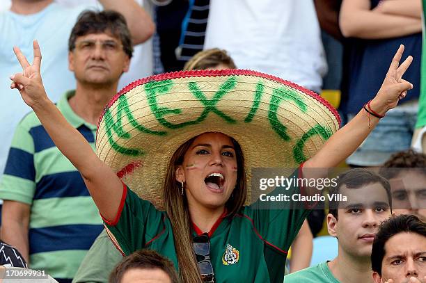 Mexico fan shows her support prior to the FIFA Confederations Cup Brazil 2013 Group A match between Mexico and Italy at the Maracana Stadium on June...