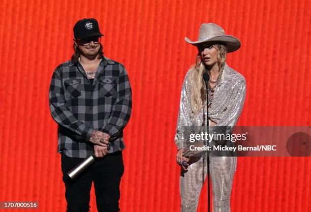 Pictured: HARDY and Lainey Wilson accept the The Music Video of 2023 award for “wait in the truck” on stage during the 2023 People's Choice Country...