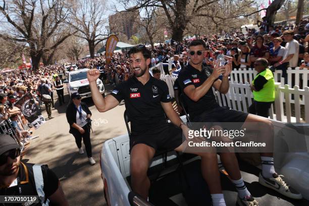 Nick Daicos and Josh Daicos of the Magpies attend the 2023 AFL Grand Final Parade on September 29, 2023 in Melbourne, Australia.