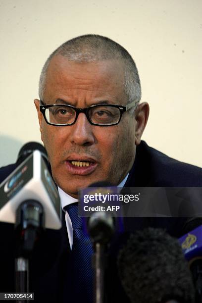 Libyan Prime Minister Ali Zeidan attends a press conference on the unrest and security crisis of the last few days in the Libyan coastal city of...