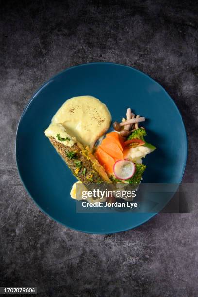 hailbut fillets baked until crispy serve with vegetables - halibut stock pictures, royalty-free photos & images