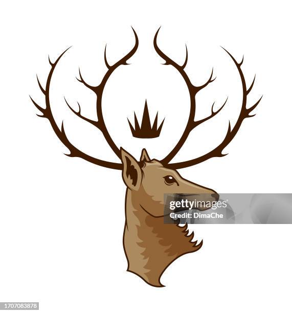 stockillustraties, clipart, cartoons en iconen met deer head with antlers and crown. horned elk or stag - elk