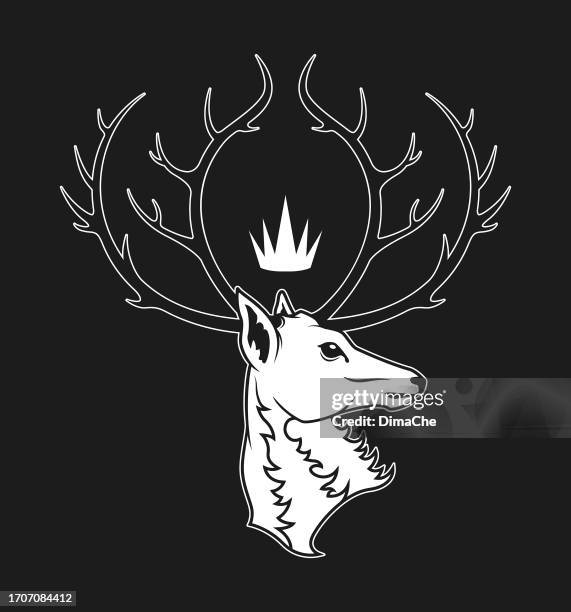deer head with crown - vector cut out silhouette. horned elk or stag - deer logo stock illustrations