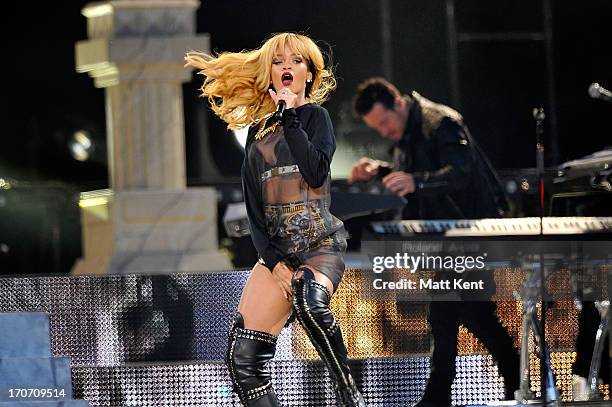 Rihanna performs at Twickenham Stadium on June 16, 2013 in London, England.