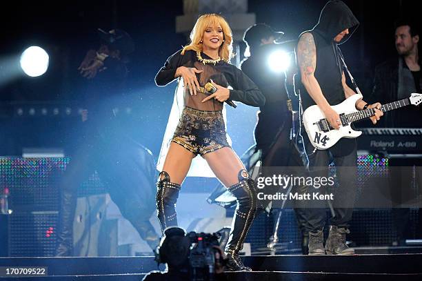 Rihanna performs at Twickenham Stadium on June 16, 2013 in London, England.