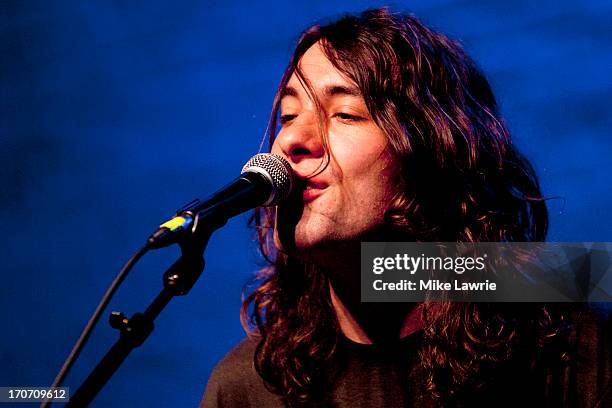 Musician Matt Stevenson of Spires performs during the 2013 Northside Festival at the Jameson Black Barrel Lounge at Villain on June 16, 2013 in the...