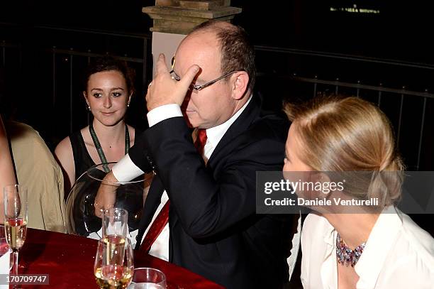 Prince Albert II of Monaco and Ornella Muti attend Taormina Filmfest and Prince Albert II Of Monaco Foundation Gala Dinner at on June 16, 2013 in...