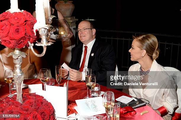 Prince Albert II of Monaco and Ornella Muti attend Taormina Filmfest and Prince Albert II Of Monaco Foundation Gala Dinner at on June 16, 2013 in...