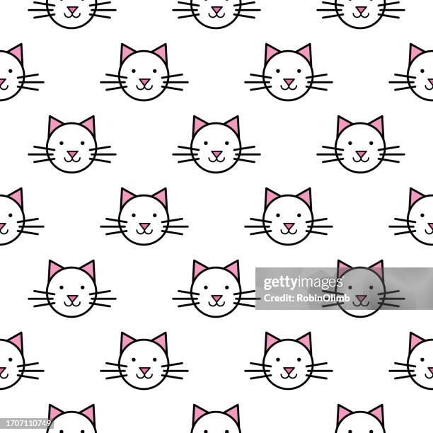 cute cat faces seamless pattern - smiling simple background stock illustrations