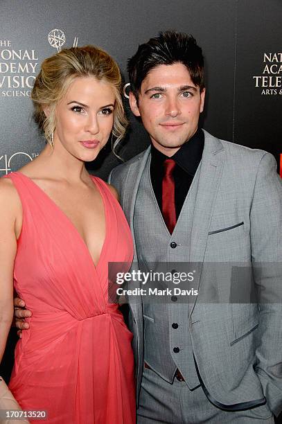 Actress Linsey Godfrey and Robert Adamson attend The 40th Annual Daytime Emmy Awards at The Beverly Hilton Hotel on June 16, 2013 in Beverly Hills,...