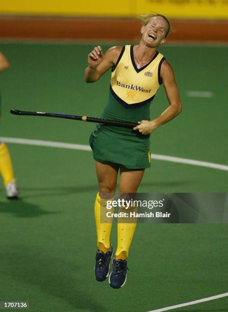 Louise Dobson for Australia shows her frustration at a near miss during Women's World Cup Hockey match between Australia and Japan held at the Perth...