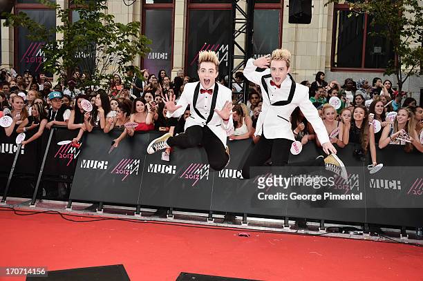 Jedward arrives at the 2013 MuchMusic Video Awards at MuchMusic HQ on June 16, 2013 in Toronto, Canada.