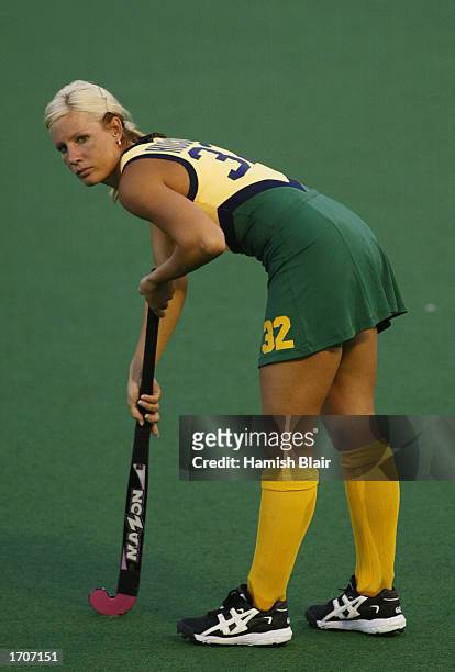 Nikki Hudson for Australia looks on during Women's World Cup Hockey match between Australia and Japan held at the Perth Hockey Stadium in Perth,...