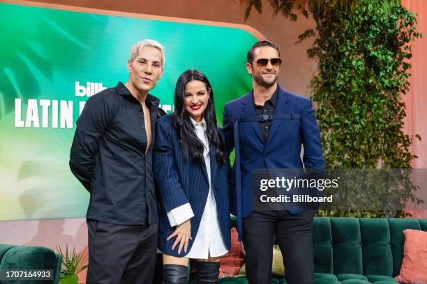 Members Christian Chávez, Maite Perroni, and Christopher von Uckermann at the Reviving RBD Panel, Presented by AT&T held at Faena Forum as part of...