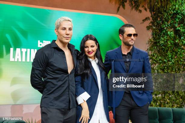 Christian Chávez, Maite Perroni, and Christopher von Uckermann of RBD attend the Reviving RBD Panel, Presented by AT&T, held at Faena Forum as part...