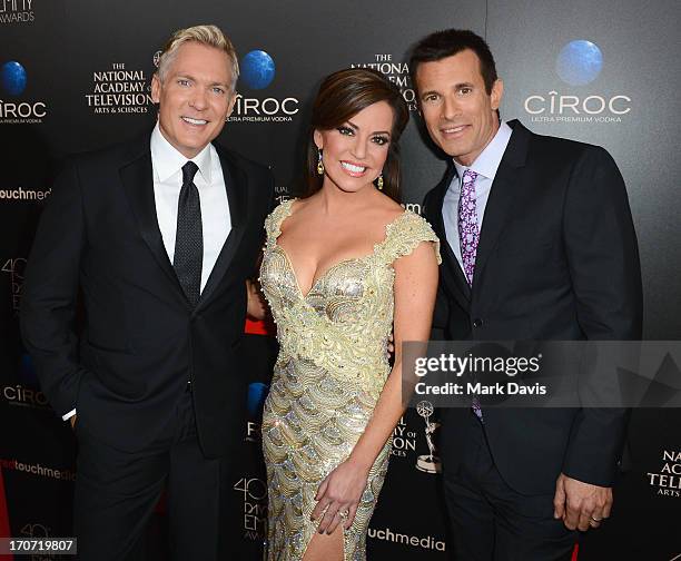 Hosts Sam Champion, Robin Meade and AJ Hammer attend The 40th Annual Daytime Emmy Awards at The Beverly Hilton Hotel on June 16, 2013 in Beverly...