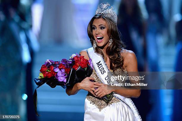 Miss Connecticut USA Erin Brady reacts after being crowned Miss USA during the 2013 Miss USA pageant at PH Live at Planet Hollywood Resort & Casino...