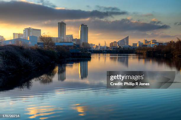 looking back at salford quays - manchester cityscape stock pictures, royalty-free photos & images