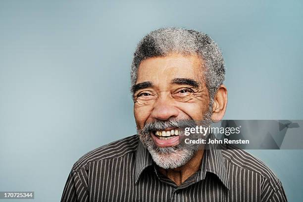 happy and grumpy old men - senior studio portrait stockfoto's en -beelden