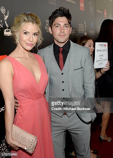 Actors Linsey Godfrey and Robert Adamson attend the 40th Annual Daytime Emmy Awards at the Beverly Hilton Hotel on June 16, 2013 in Beverly Hills,...