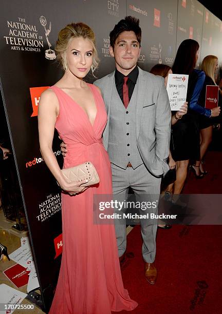 Actors Linsey Godfrey and Robert Adamson attend the 40th Annual Daytime Emmy Awards at the Beverly Hilton Hotel on June 16, 2013 in Beverly Hills,...