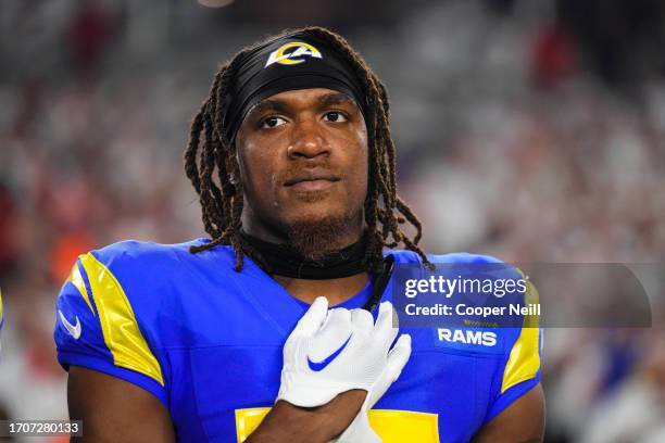 Demarcus Robinson of the Los Angeles Rams looks on from the sideline prior to at Paycor Stadium on September 25, 2023 in Cincinnati, Ohio.