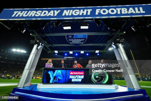 Hosts Charissa Thompson, Tony Gonzalez, Ryan Fitzpatrick, Andrew Whitworth and Richard Sherman on set of the Amazon Prime Thursday Night Football...