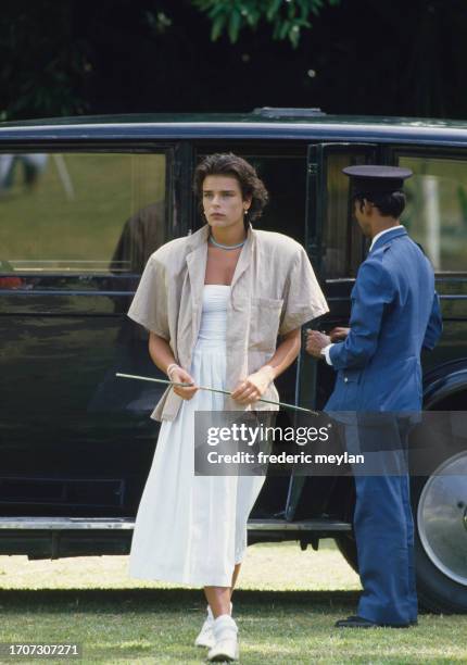 Princess Stephanie of Monaco on the set of the video clip of the song "Ouragan". Mauritius May 1986.