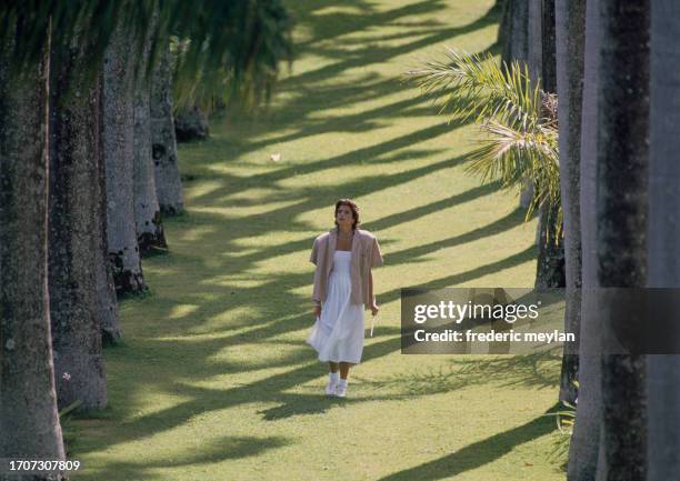 Princess Stephanie of Monaco on the set of the video clip of the song "Ouragan". Mauritius May 1986.