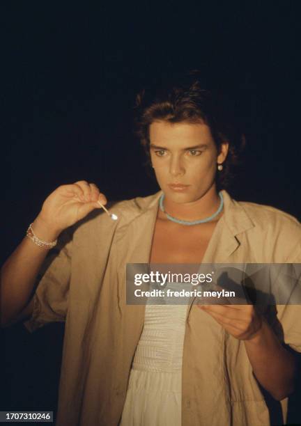 Princess Stephanie of Monaco on the set of the video clip of the song "Ouragan". Mauritius May 1986.