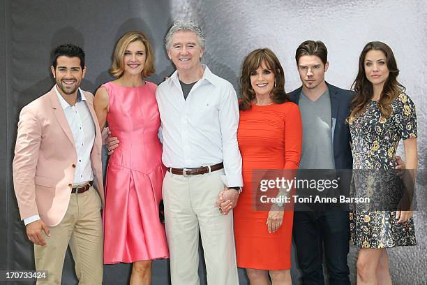 Jesse Metcalfe, Brenda Strong, Patrick Duffy, Linda Gray, Josh Henderson and Julie Gonzalo pose at a photocall during the 53rd Monte Carlo TV...