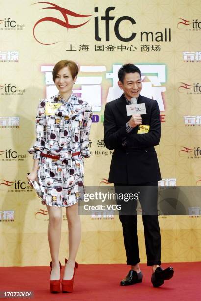 Actor Andy Lau and actress Sammi Cheng attend "Blind Detective" press conference during the 16th Shanghai International Film Festival at Shanghai IFC...