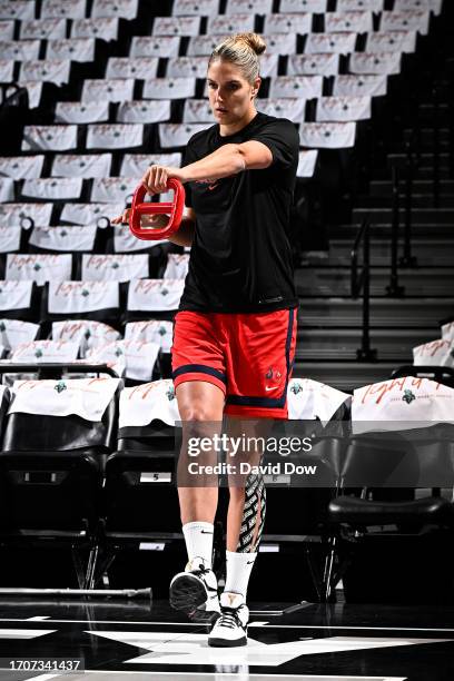 Elena Delle Donne of the Washington Mystics warms up before the game against the New York Liberty during round one game one of the 2023 WNBA Playoffs...