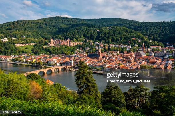 famous city heidelberg with old stone bridge over neckar river in germany - heidelberg germany stock pictures, royalty-free photos & images